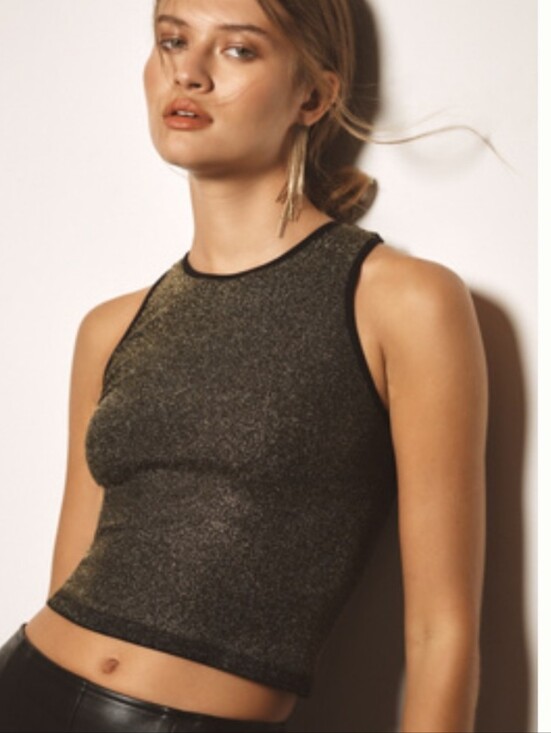 Anthropologie Tops - NWT LyreBird Seamless Shimmery Metallic Knit Tank Top - Black & Gold